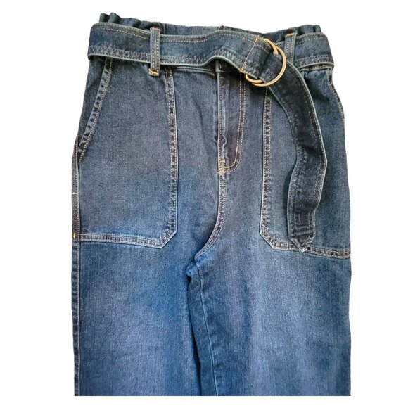 Woman's Jeans Paper Bag Top Dark Wash Belted Waist Time & Tru Size 4 NWT JJ3447 - Picture 1 of 8